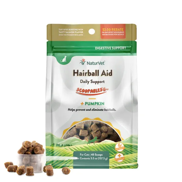 NaturVet Hairball Aid Daily Support Scoopables  Pumpkin for Cats 5.5oz