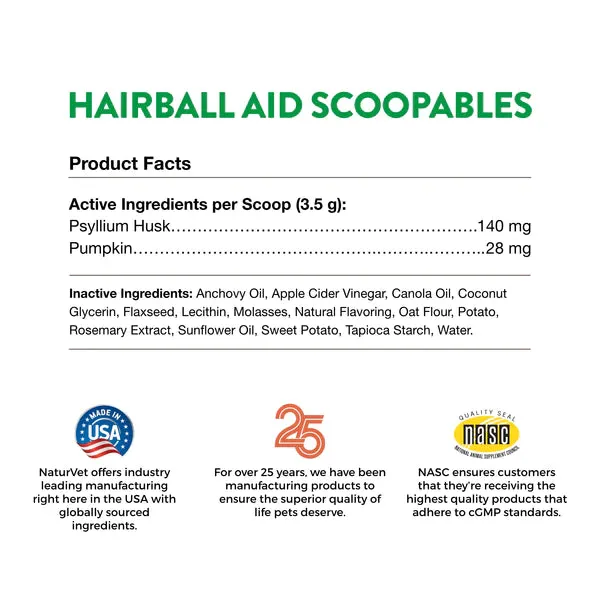 NaturVet Hairball Aid Daily Support Scoopables  Pumpkin for Cats 5.5oz