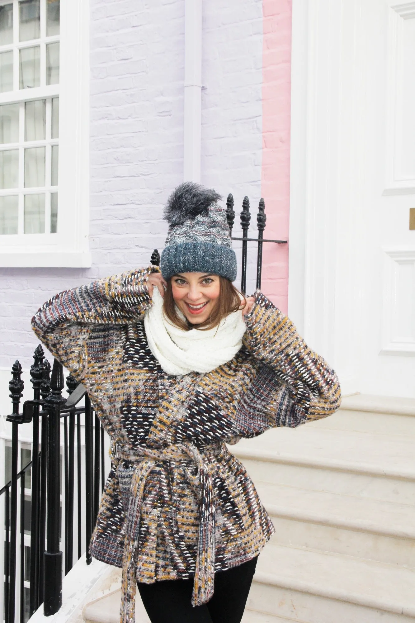 Navy & Burgundy Multi Colour Knitted Beanie Hat