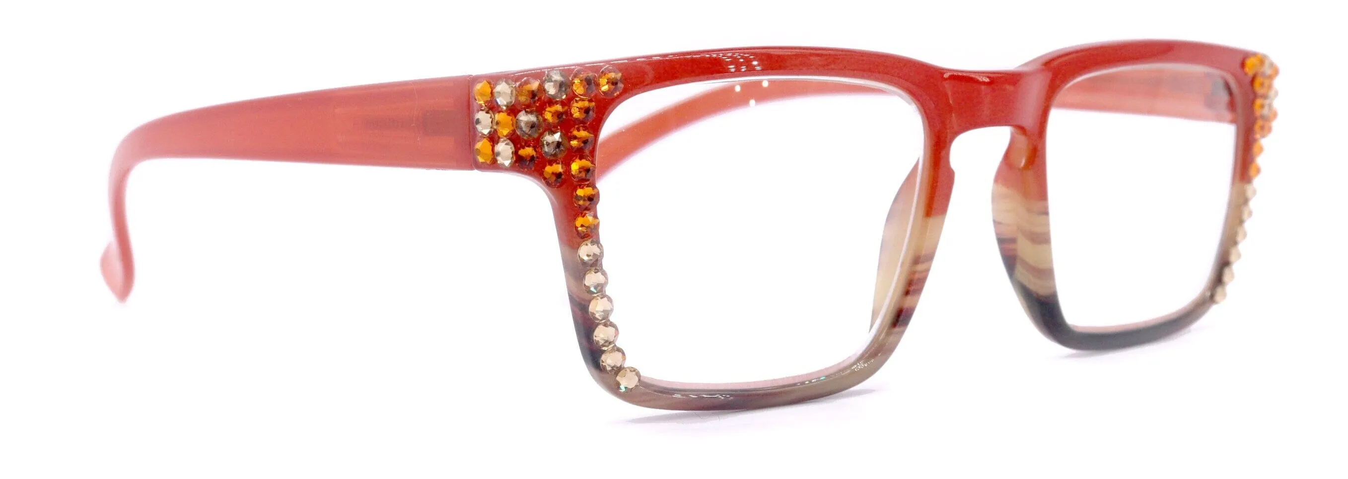 Piper, (Bling) Reading Glasses for Women W (Tangerine, L. Colorado) Genuine European Crystals. (Orange Brown Faded Stripes) NY Fifth Avenue