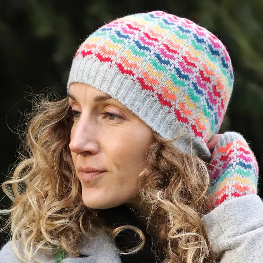 POM Grey Wool Blend Rainbow Heart Beanie Hat