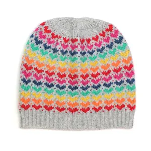 POM Grey Wool Blend Rainbow Heart Beanie Hat