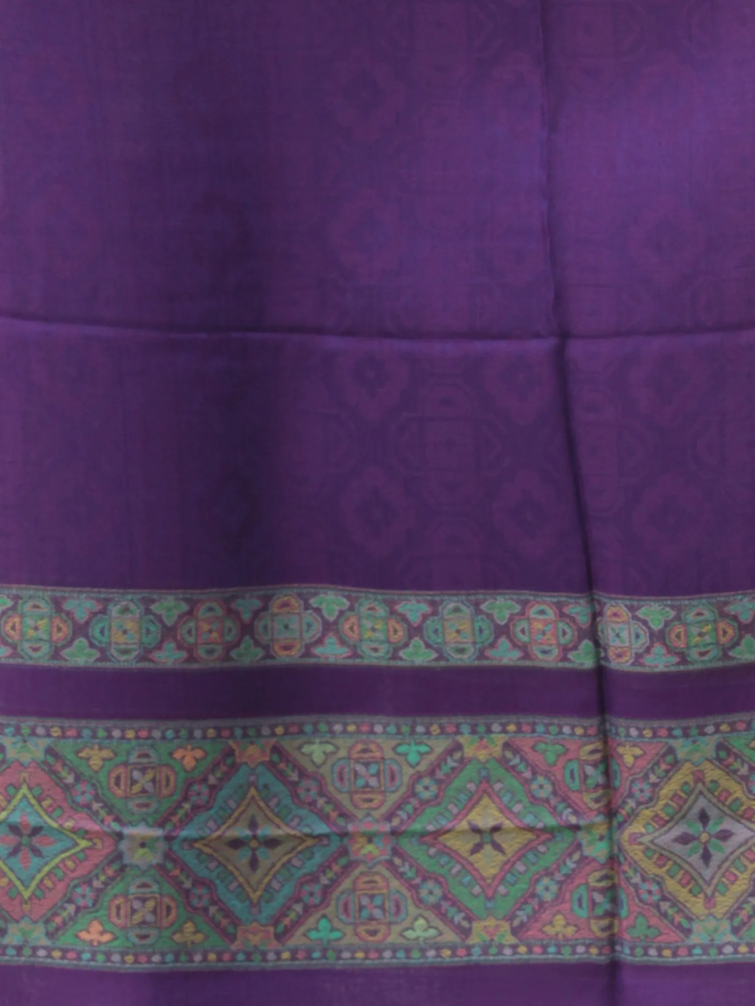 Purple Green Self Weaved Silk Wool Kashmiri Stole - S200614