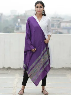 Purple Green Self Weaved Silk Wool Kashmiri Stole - S200614