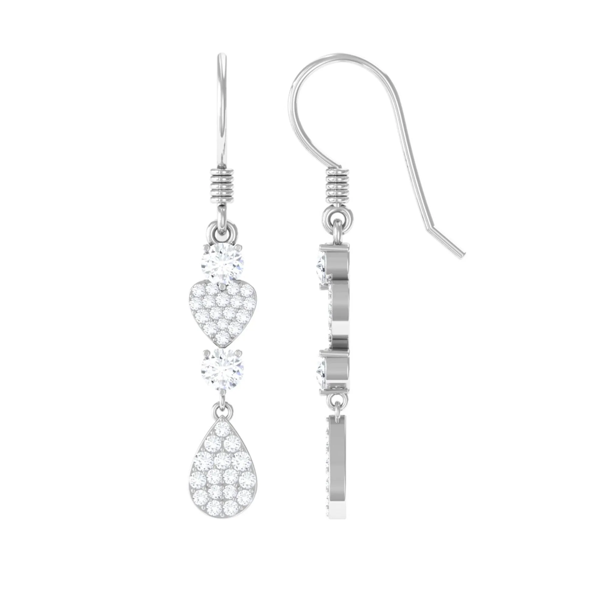 Round Moissanite Heart Dangle Drop Earrings