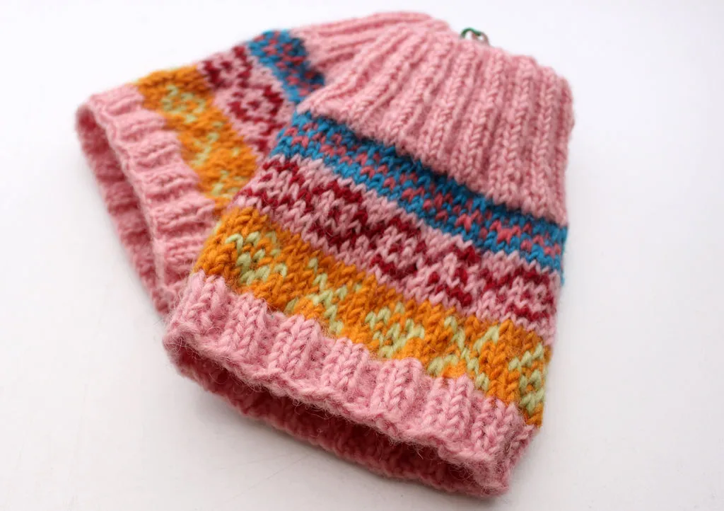 Soft Pink Blue Lining Multicolor Handknit Short Legwarmers