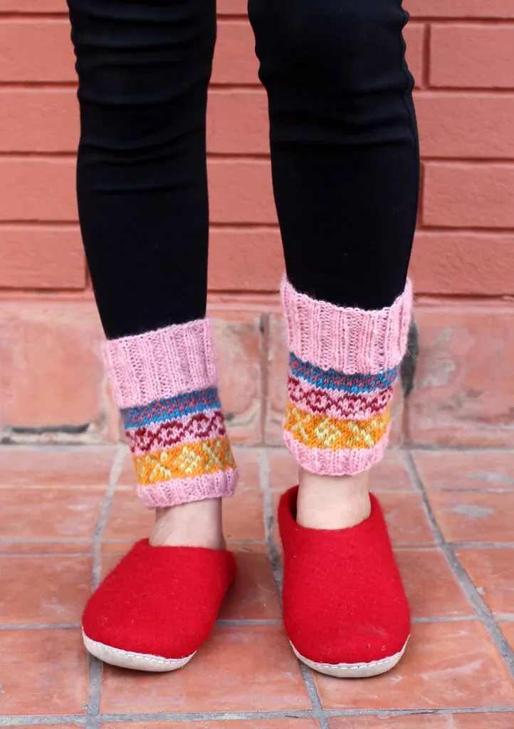 Soft Pink Blue Lining Multicolor Handknit Short Legwarmers