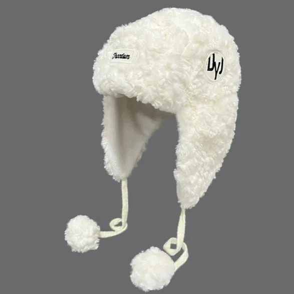 Solid Color Lamb's Wool Hat  Cozy Ear Protection for Winter Adventures