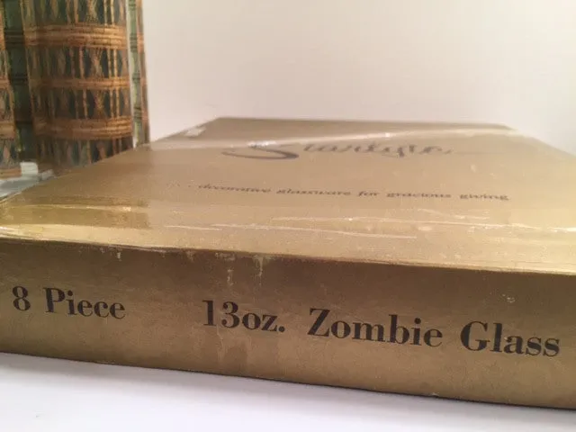 Starlyte Mid-Century Zombie Green and 22-Karat Gold Collin Glasses (Set of 8 in Original Box)