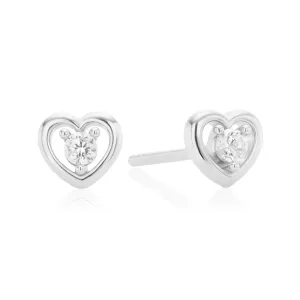 Sterling Silver Round 2mm White Cubic Zirconia Heart Stud Earrings