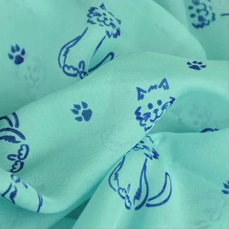 TURQUOISE CAT PATTERN SCARF - 67x26"