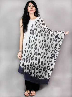 White Indigo Black Pure Wool Stole from Kashmir - S6317086