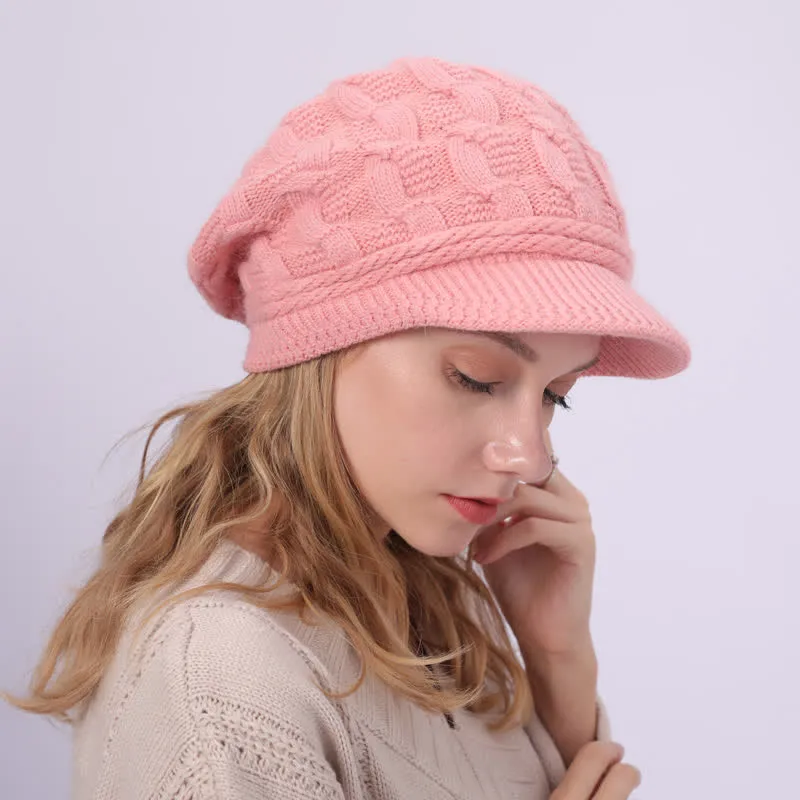 Women's Slouchy Fluffy Lining Visor Beanie Hat