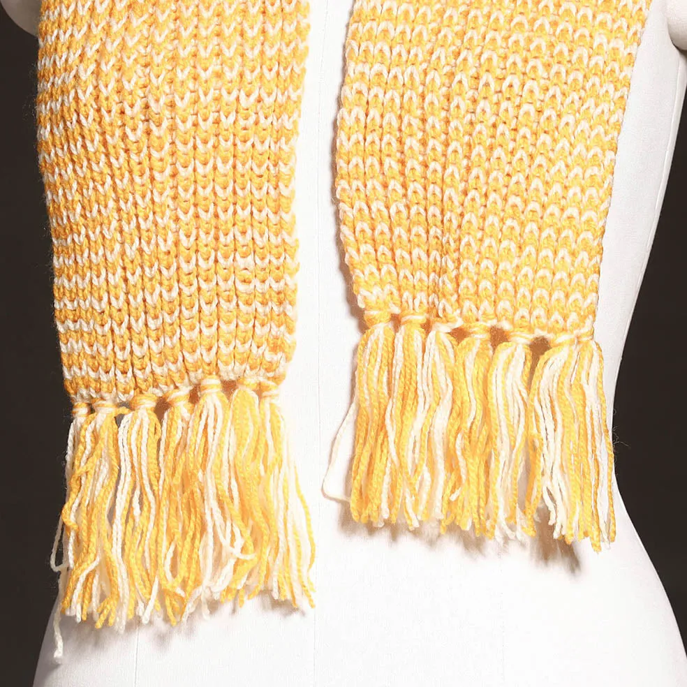 Yellow - Kumaun Hand Knitted Woolen Muffler (66 in)