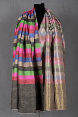 Zari Saga Dual Shade (Reversible) Metallic Pure Pashmina Cashmere Shawl No. 15, Handwoven, 40x80"